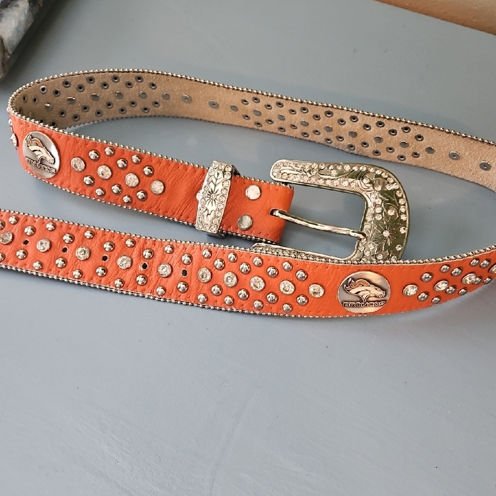 NFL Orange and Silver Western Belt with Studs